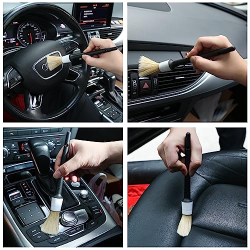HMPLL 10pcs Car Detailing Kit, Premium Detailing Brush Set Includes 5 Soft Car Detailing Brushes, 3 Wire Brush, 2 Air Vent Brush for Cleaning Car Interior and Exterior Detailing, White - color: white