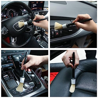 HMPLL 10pcs Car Detailing Kit, Premium Detailing Brush Set Includes 5 Soft Car Detailing Brushes, 3 Wire Brush, 2 Air Vent Brush for Cleaning Car Interior and Exterior Detailing, White - color: white