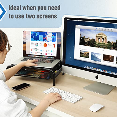 Mr. Pen- Metal Mesh Monitor Stand with Drawer | Computer Monitor Stand for Desk, with Storage, Monitor Riser with Storage, Desktop Monitor Stand