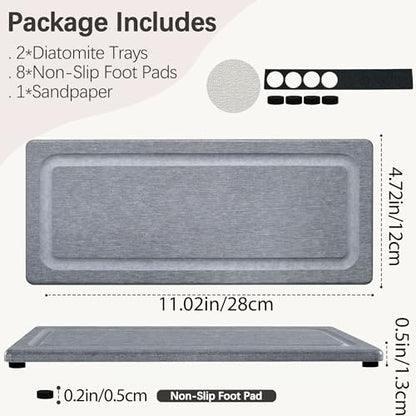 2 PCS Water Absorbing Stone Trays for Bathroom Sink & Kitchen Counter, Fast-Drying Diatomite Sink Coasters, Vanity Tray, Hand Soap Holder with Anti-Skid Pads (11" x 4.7" Gray) - color: 11" X 4.7" Gray