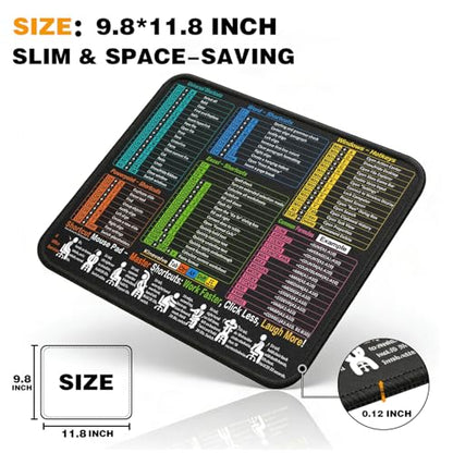 Mouse Pad for Excel/Word/PowerPoint/Windows Shortcuts, Excel Cheat Sheet Mousepad PC Desk Pad, Office Desk Accessories for Desk mat for Office, Gaming, Waterproof, Non-Slip, Stitched Edges - size: 11.8L x 9.8W inches