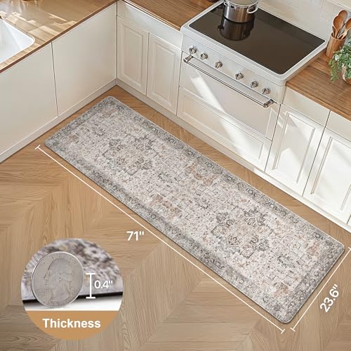 GENIMO Kitchen Mats for Floor, Washable Anti Fatigue Mat for Cushioned, 23.6"x71", Waterproof Kitchen Rugs, Non Slip Comfort Standing Mat Rug for Home, Sink, Laundry, LightTaupeBrown - color: Light Taupe Brown, size: 23.6"x71"--0.4 inches