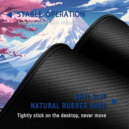 Large Mouse Pad + Keyboard Wrist Rest Set, Extended Gaming Mousepad (31.5X11.8 inch) with Non-Slip Rubber, Ergonomics Memory Foam Mouse Wrist Rest Support, Mt Fuji and Cherry Blossom XXL Desk Pad - color: Yu-Mouse Pad-3-B40