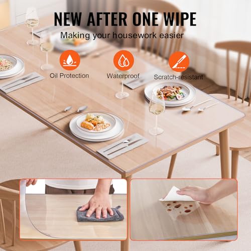 VEVOR Plastic Table Cover, 24 x 48 Inch 2.0 mm Thick Clear PVC Desk Mat Protector, Waterproof & Easy Cleaning Desk Pad Tablecloth, for Office, Dresser, Dining Room, Night Stand - size: 48" x 24" (Rectangle)