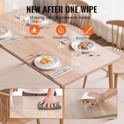 VEVOR Plastic Table Cover, 42 x 60 Inch 2.0 mm Thick Clear PVC Desk Mat Protector, Waterproof & Easy Cleaning Desk Pad Tablecloth, for Office, Dresser, Dining Room, Night Stand - size: 60" x 42" (Rectangle)