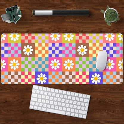 Pink Desk Mat Trendy Checkered Aesthetic Desk Pad Computer Large Mouse Pad Aesthetic Desk Accessories Office Gifts for Her Cute Keyboard and Mouse Pad Desk Computer Mat 31.5 X 11.8 in - color: D-pink Grid