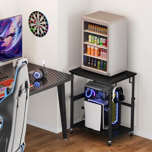 Snughome Oversized Computer Tower Stand with Extended Top & Charging Station, 25.2''-36.2'' Height-Adjustable PC Tower Stand, Rolling CPU Cart with Lockable Wheels for Office Home Gaming - size: 27.56" L x 15.75" W x 36.22"