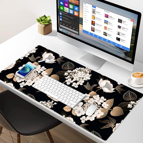 Large Desk Mat, Dual Side PU Leather Waterproof Mousepad Desk Pad, Desk Protector Writing Pads Desk Accessories for Office and Home (C-Black Gold Flower, 35.5''X15.8'') - color: C-black Gold Flower, size: 15.8" x 35.5"