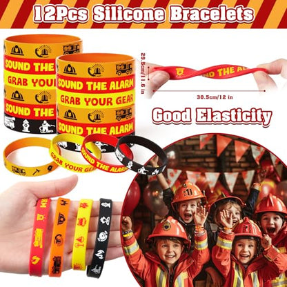 SNLN Fire Truck Party Favors Birthday Supplies, Firefighter Drawstring Bag Keychain Silicone Bracelet Tattoo Sticker, Firetruck Birthday Party Goodie Bag Stuffers Fillers Classroom Rewards for Kid - style: Fire Truck
