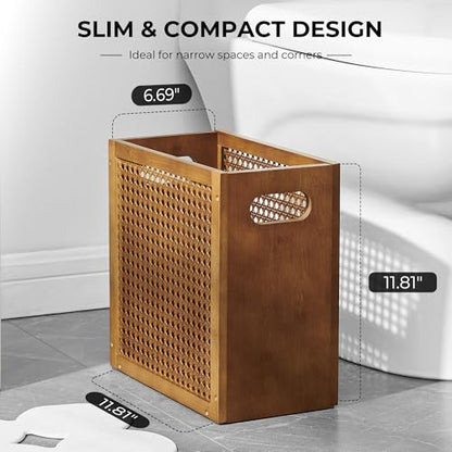 TIOPGHAD 3-Gallon Small Rattan Wicker Waste Basket Trash Can, Brown | Bamboo Frame with Handles, 11.8x6.7x11.8 inches, Waterproof Coating, Ideal for Bathroom, Office and Bedroom - color: Brown