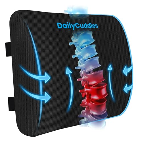 Lumbar Support Pillow for Office Chair Back Support - Memory Foam Lumbar Pillow for Car or Gaming Chair, Ergonomic Back Cushion with Adjustable Strap for Long-Hour Sitting (Black) - color: Black, size: Large