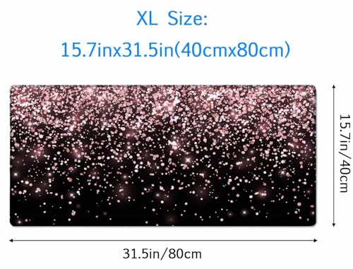 Gaming Mouse Pad, Large Non-Slip Rubber Base Mousepad, Keyboard Mouse Mat, Desk Pad with Stitched Edges, 31.5x15.7inch, Rose Gold Falling Particles Patterm - color: Rose Gold Falling Particles Patterm, size: 31.5L x 15.7W inches