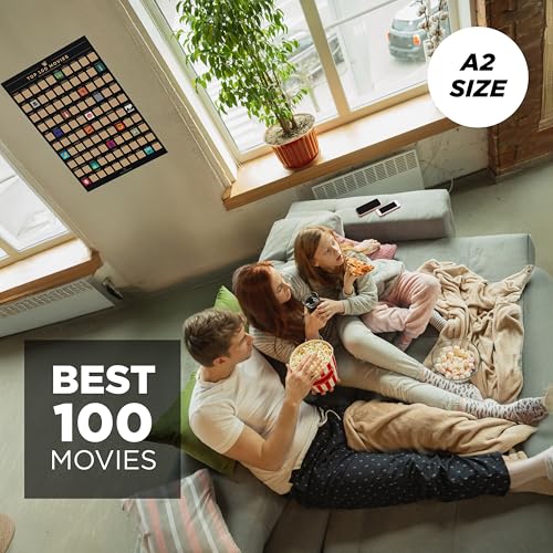Enno Vatti Top 100 Movies Scratch Off Poster - Bucket List of Best Films - 100 Movie Scratch Off Poster (16.5" x 23.4") - Including Top 100 Movies Posters - Gift for Movie Lovers - style: Top 100 Movies