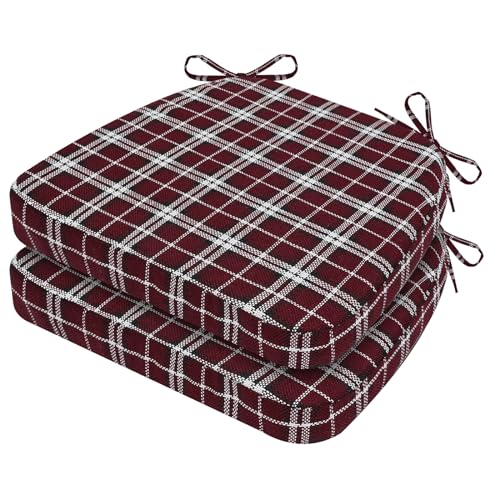 AAAAAcessories D-Shaped Chair Cushions, 2" Thick Dining Chair Pads with Ties and Removable, Machine-Washable Cover, 17" x 16", Set of 2, Red Checkered - color: Red Checkered, size: 2 Count(Pack of 1)