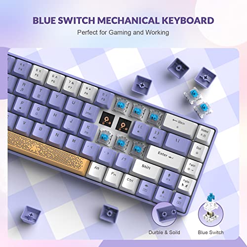 ZIYOU LANG RK-T8 Wired 65% Mechanical Gaming Keyboard with RGB LED Backlit Anti-ghosting TKL Mini 68 Key Custom Coiled C to A Cable Tactile Blue Switch for PS4 PS5 Xbox PC Mac Gamer(White Purple) - color: White Purple, size: 65% Keyboard