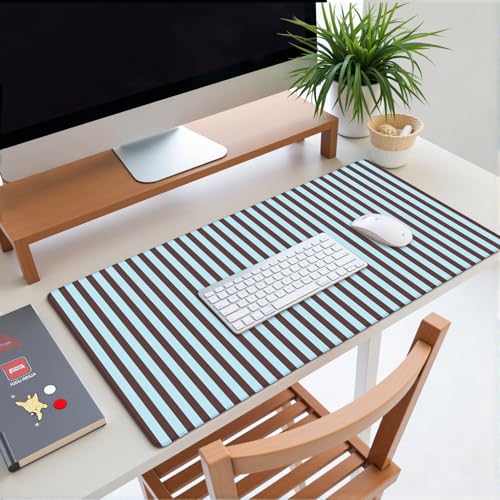 Dark Brown Blue Striped Desk Mat Cute Pastel XXL Large Gaming Mouse Pad Desk Pad Kawaii Cozy Aesthetic Keyboard Laptop Computer Mat Home Office Decor - color: A3- Chocolate Blue