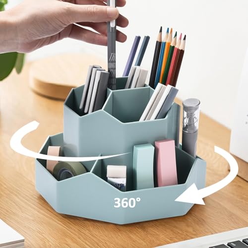 Pencil Pen Holder for Desk, 9 Slots 360 Degree Rotating Desk Organizer, Cute Pen Organizers Stationery Supplies for Office Home & Art Supply (Blue) - color: 9 Slot-Blue