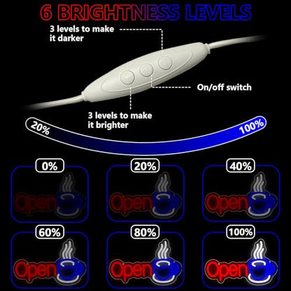 Coffee Open Neon Sign, Coffee Led Neon Light Signs for Coffee Bar Wall Decor Business Light up Sign for Coffee Station Cafe Shop Store Gift Dimmable USB Powered(13.8"*8.7") - style: COFFEE OPEN