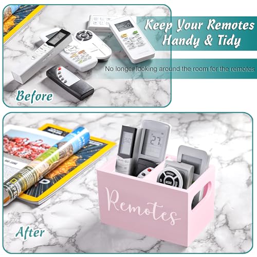 DRASTAR Remote Holder and Organizer - TV Remote Caddy for Table, Wooden Storage Organizer with Pink Accessories - color: Pink, size: 2 Slots