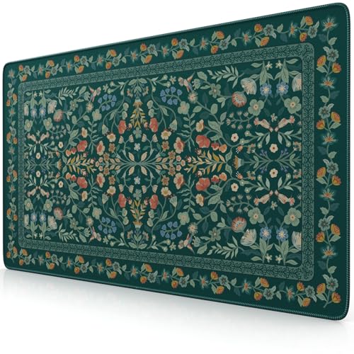iCasso Green Aesthetic Flower Mouse pad for Laptop, Vintage Desk Matt for Desktop 13.7"x23.6", Anti-Slip Mousepad with Stitched Edges for Laptop Computer Keyboard(Deep Green) - color: Deep Green, size: 23.6L x 13.7W inches