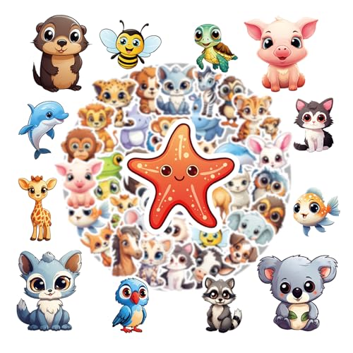 50PCS Cute Animal Theme Stickers, Non-Repeating, Vinyl Waterproof Holiday Party Stickers, Teacher Rewards for Youth & Adults, Games Treats, Classroom Crafts Favors & Gifts - style: Animal-CK-034A