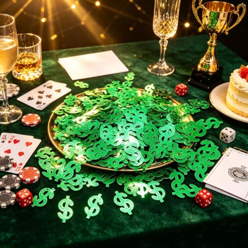 Green Dollar Sign Party Confetti,Table Scatter Decoration for Money Theme Birthday Table Decor, Casino Themed Birthday Adult Game Night Retirement Anniversary Graduation Party Decoration