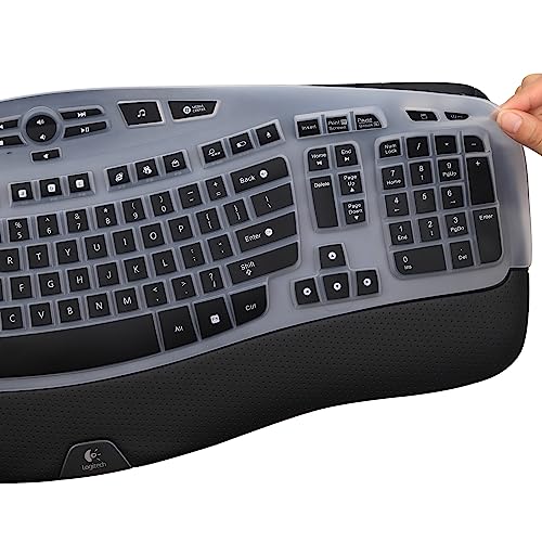 Keyboard Cover for Logitech K350 MK570 MK550 Wireless Wave Keyboard, Logitech MK570 MK550 Ergonomic Wave Keyboard, Ultra Thin Silicone Keyboard Skin, K350 K570 K550 Protective Accessories -Black - color: Black