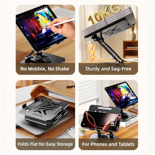 Ultra-Stable 360° Rotatable Metal Tablet Stand, Adjustable Folding Desktop Stand for iPad/iPhone/Switch, Universal Use for Office/Movie/Studying/Drawing/Gaming, Silver - color: Soccer Stand - Silver
