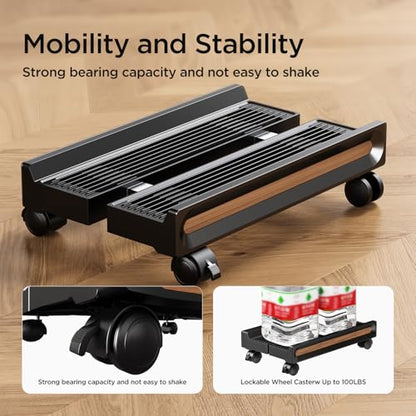 Adjustable Mobile CPU Stand,Ventilated PC stand for floor, Computer Tower Stand with Locking Caster Wheels Fits Most PC,Computer Mobile Cart Holder for Office,Gamers and Students