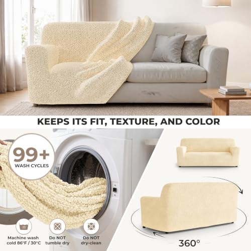 Premium Stretch Couch Covers for Sofa - Sofa Chair Cover Washable, Dogs & Pets Friendly - Elastic Polyester Loveseat Slipcovers - Non-Slip Love Seat Couch Covers - Cream (64"-85" Wide) - color: Cream, size: 64"-85" Wide