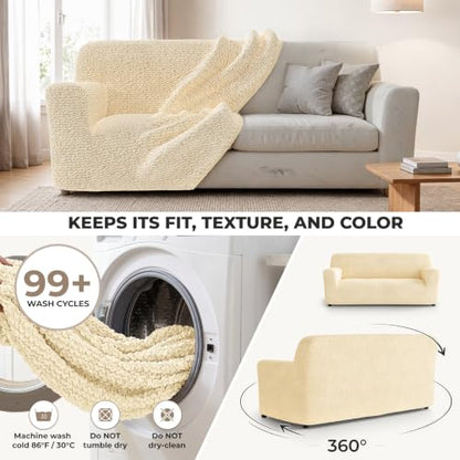 Premium Stretch Couch Covers for Sofa - Sofa Chair Cover Washable, Dogs & Pets Friendly - Elastic Polyester Loveseat Slipcovers - Non-Slip Love Seat Couch Covers - Cream (64"-85" Wide) - color: Cream, size: 64"-85" Wide