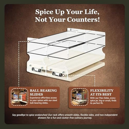 Vertical Spice - Large Pullout Sliding Spice Rack Organizer - 2 Individual 1 Tier Drawers - Premium Rolling Seasoning Holder/Caddy for Hidden Pantry Storage - Made in USA (6.9''W x 5.0" H x 10.6''D) - color: 2-3.25" Drawers, Cream Assembled