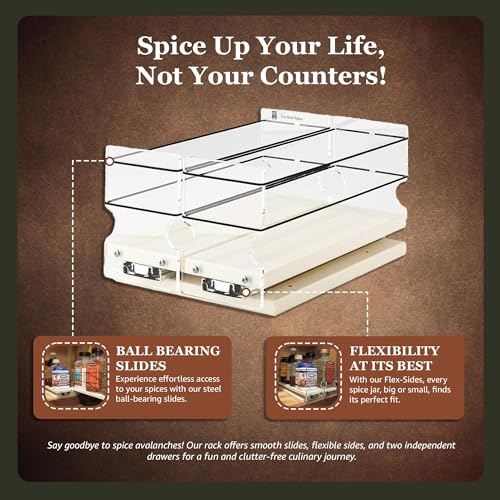 Vertical Spice - Large Pullout Sliding Spice Rack Organizer - 2 Individual 1 Tier Drawers - Premium Rolling Seasoning Holder/Caddy for Hidden Pantry Storage - Made in USA (6.9''W x 5.0" H x 10.6''D) - color: 2-3.25" Drawers, Cream Assembled