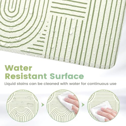 iCasso Green Desk Matt for Desktop, Cute Desk Pad Mat, Large Mouse Pad, Anti-Slip Big Mousepad with Stitched Edges, Keyboard Pad for Computer(Green) - color: Line-Green
