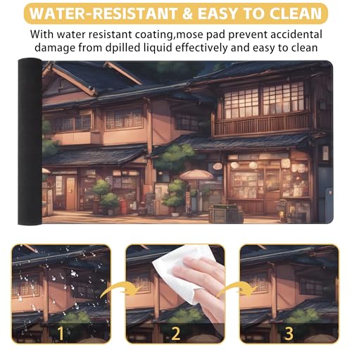 Anime Scene Desk Mat Large Mouse Pad Gaming Mousepad 31.5 x 15.8 in | Desk Pad for Keyboard and Mouse, Large Non-Slip Rubber Base Mousepad Desk Mat with Stitched Edges for Gaming Office - color: Anime Architecture