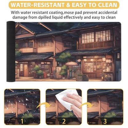Anime Scene Desk Mat Large Mouse Pad Gaming Mousepad 31.5 x 15.8 in | Desk Pad for Keyboard and Mouse, Large Non-Slip Rubber Base Mousepad Desk Mat with Stitched Edges for Gaming Office - color: Anime Architecture