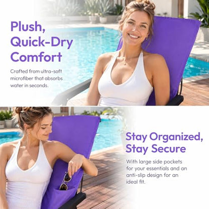 VOCOOL Beach Chair Cover Lounge Chair Cover Microfiber Beach Chair Towel | Soft Absorbent Pool Lounge Chair Cover with Pockets, for Summer Sunbathing Garden Patio Sun Lounger Hotel, Purple, 85" x 30" - color: Purple