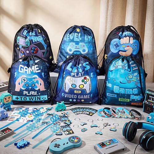 LemonRoad 73 Pcs Video Game Party Favors Set Birthday Supplies Includes Drawstring Bags Backpack Keychains Bracelets Stickers Straws Tags for Birthday Party Favors Rewards Gifts - style: Video Game