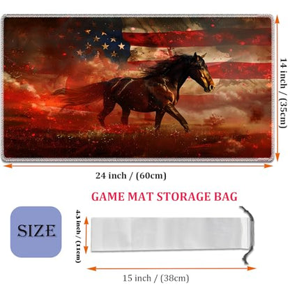 MTG Playmat, Smooth Surface Game Play Pad MTG TCG 24 x 14 inch with Storage Bag, Non-Slip Mouse Pad Card Fighting Game, American Flag Horse - color: American Flag Horse