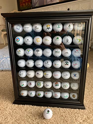 DisplayGifts 49 Golf Ball Display Case Cabinet Wall Rack Holder Frame with 98% UV Protection Acrylic Door Lockable, Great Golfer's Gift Black Finish - color: Black