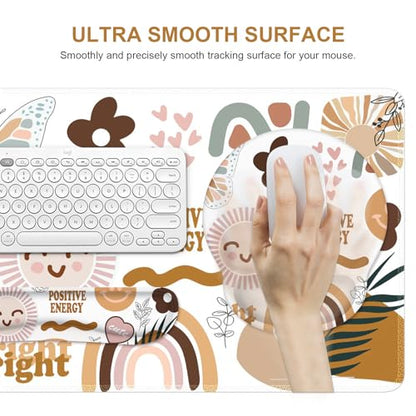 iCasso Desk Mat, Gaming Mouse Pad Wrist Support Set,4in1 XXL Large Mousepad + Keyboard Wrist Rest+Mouse Wrist Rest+Coaster Set with Ergonomic Design for Home Office Table Computer-Sticker - color: Sticker
