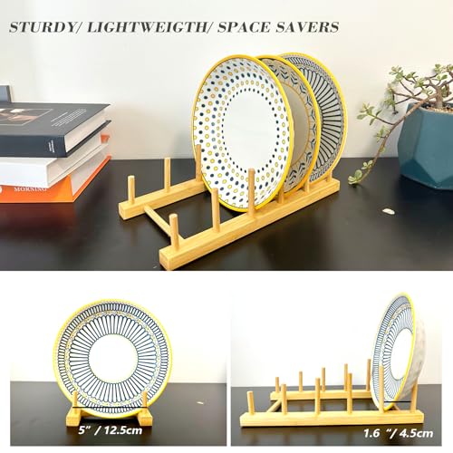 Plate Display Stands, 2 Pack Plate Holder for Displaying, 5-Tier Sturdy Craft Show Display Stands, Art Prints Book Photo Picture Frame Plaque Platter Wood Stand - size: M-2 Pack