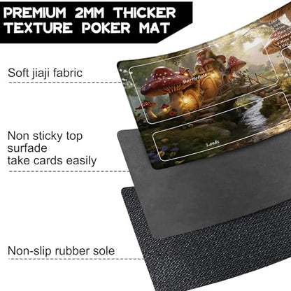Playmat for MTG Enchanting Mushroom Houses Magic Play Mat 24x14 Inch Card Game Mat for Magic The Gathering TCG PTCG Playmat with Free Storage Bags Non-Slip Backing and Stitched Edge - color: Enchanting Mushroom Houses With Zones