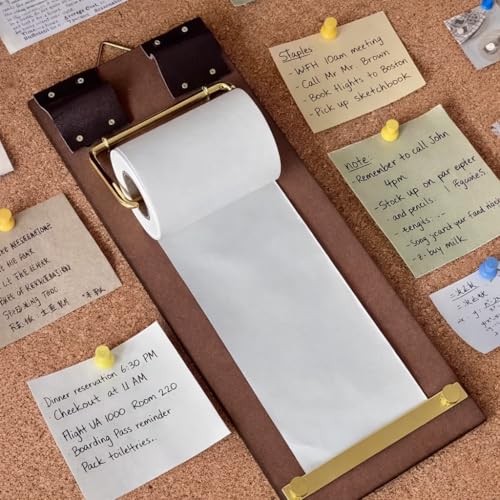 Vintage Wall Mounted Memo Board with 1 White Paper Roll – Retro Clipboard Notepad, Tearable Writing Pad for Notes, Menu, Café, Kitchen and Home Office Decor - style: White Board + 1 Roll