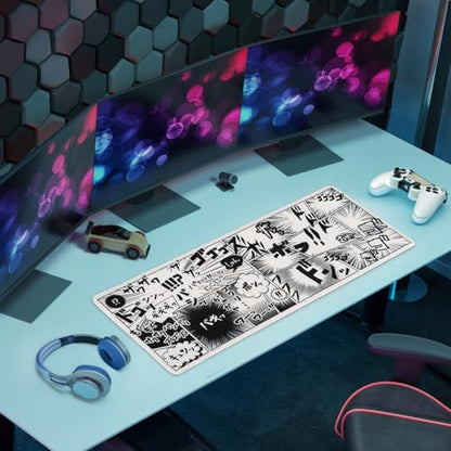 BELLEMOND Japanese Art Desk Mat | Large 31.5x11.8in Anime Mouse Pad for Keyboard & Mouse | Non-Slip Base, Water-Repellent | Original Japanese Design | Manga Burst - color: Manga Burst