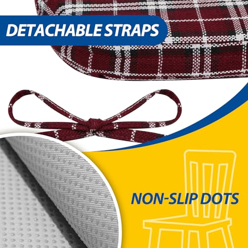 AAAAAcessories D-Shaped Chair Cushions, 2" Thick Dining Chair Pads with Ties and Removable, Machine-Washable Cover, 17" x 16", Set of 4, Red Checkered - color: Red Checkered, size: 4 Count(Pack of 1)