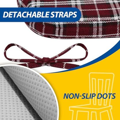 AAAAAcessories D-Shaped Chair Cushions, 2" Thick Dining Chair Pads with Ties and Removable, Machine-Washable Cover, 17" x 16", Set of 2, Red Checkered - color: Red Checkered, size: 2 Count(Pack of 1)