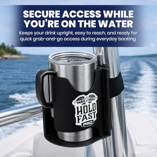 HoldFastPro Boat Cup Holder, Adjustable Universal Boat Cup Caddy for Rails & Grab Bars, Marine Drink Holder for Center Console, & T-Top Mounting, Black - color: Black