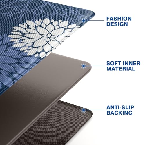 Kitchen Mats, 2PCS Non-Slip Cushioned Rugs, Anti-Fatigue Waterproof Floor Rug, Washable Standing Desk Mat, Home Laundry Office Apartment Decor and Accessories (17.3" ×47" +17.3" ×30"-Blue) - size: 17.3"W×47"L+17.3"W×30"L-0.4"Th