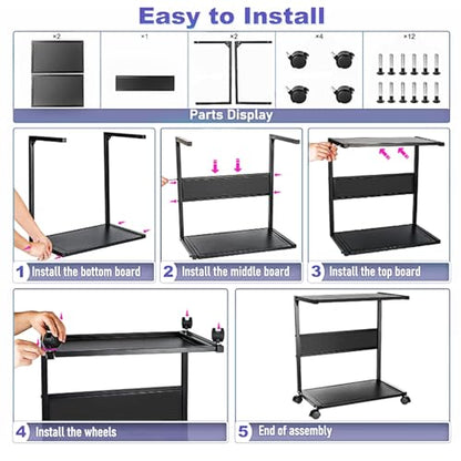 Bfttlity PC Stand Computer Tower Stand 2-Tier Metal CPU Holder with Locking Caster Wheels Suitable for Most PC (L, Black) - size: Large-Black